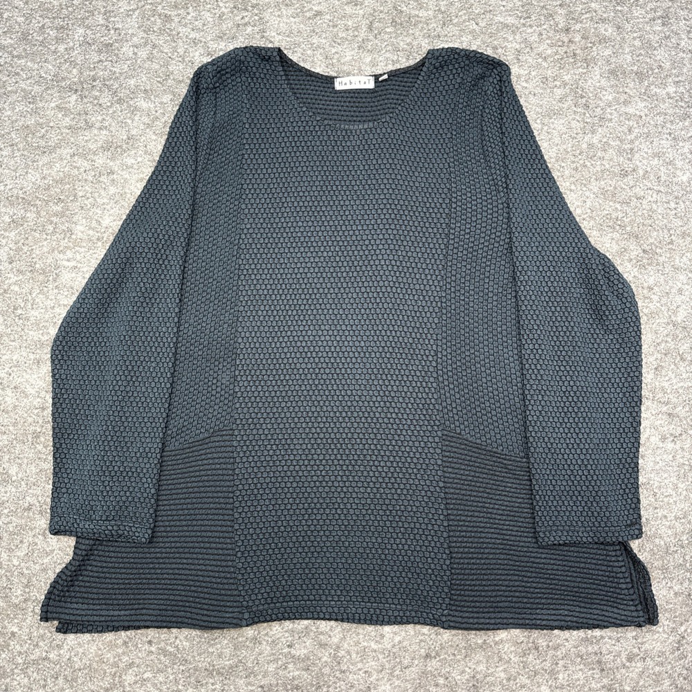 Habitat long sleeve blouse women's XL navy stretch pockets art boho lagenlook - Picture 3 of 8